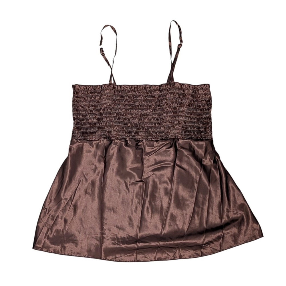 No Boundaries Juniors Large XL Chocolate Brown Smocked Tank Y2K Boho Fairycore